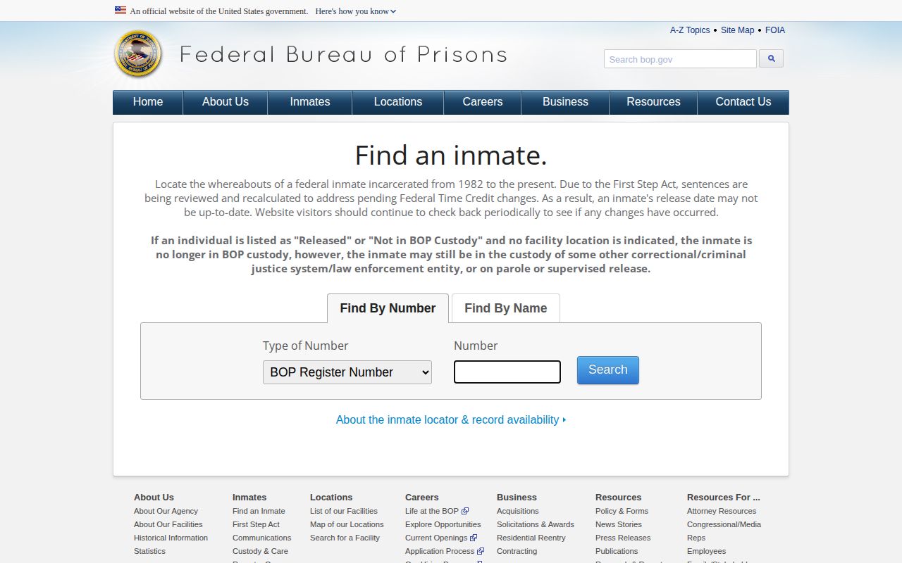 Federal BOP inmate locator for release records connected with Navarro County