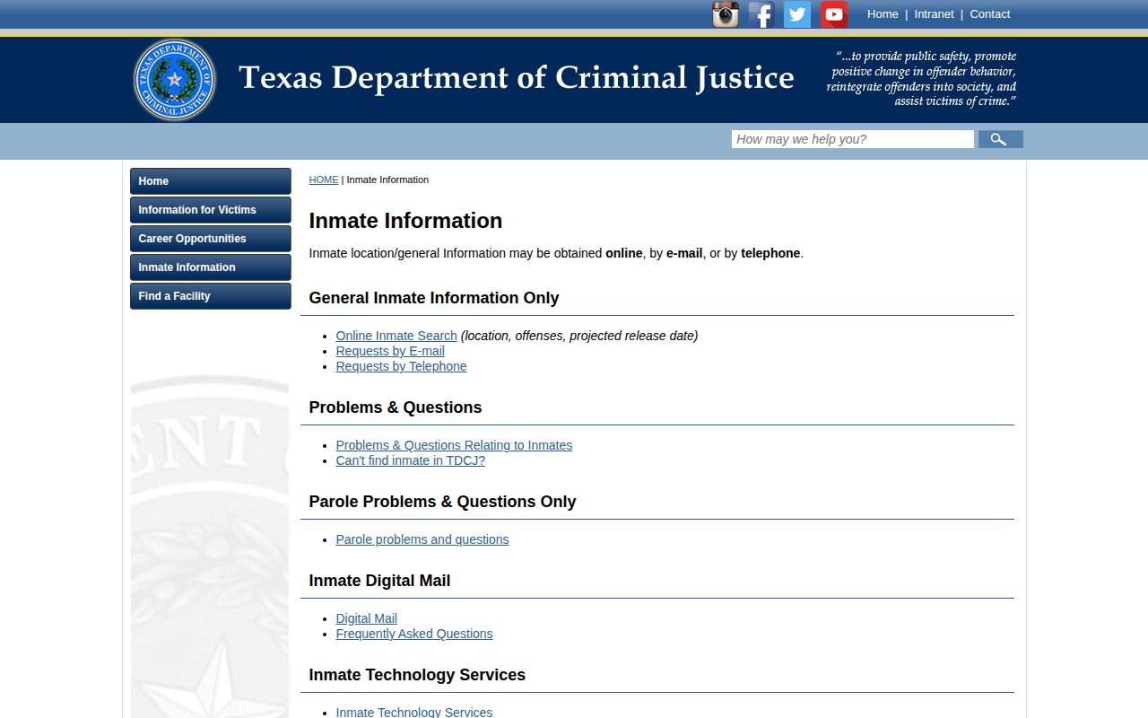 TDCJ offender information guide used for Navarro County projected release research